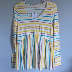 Women striped baby doll long sleeve blouse